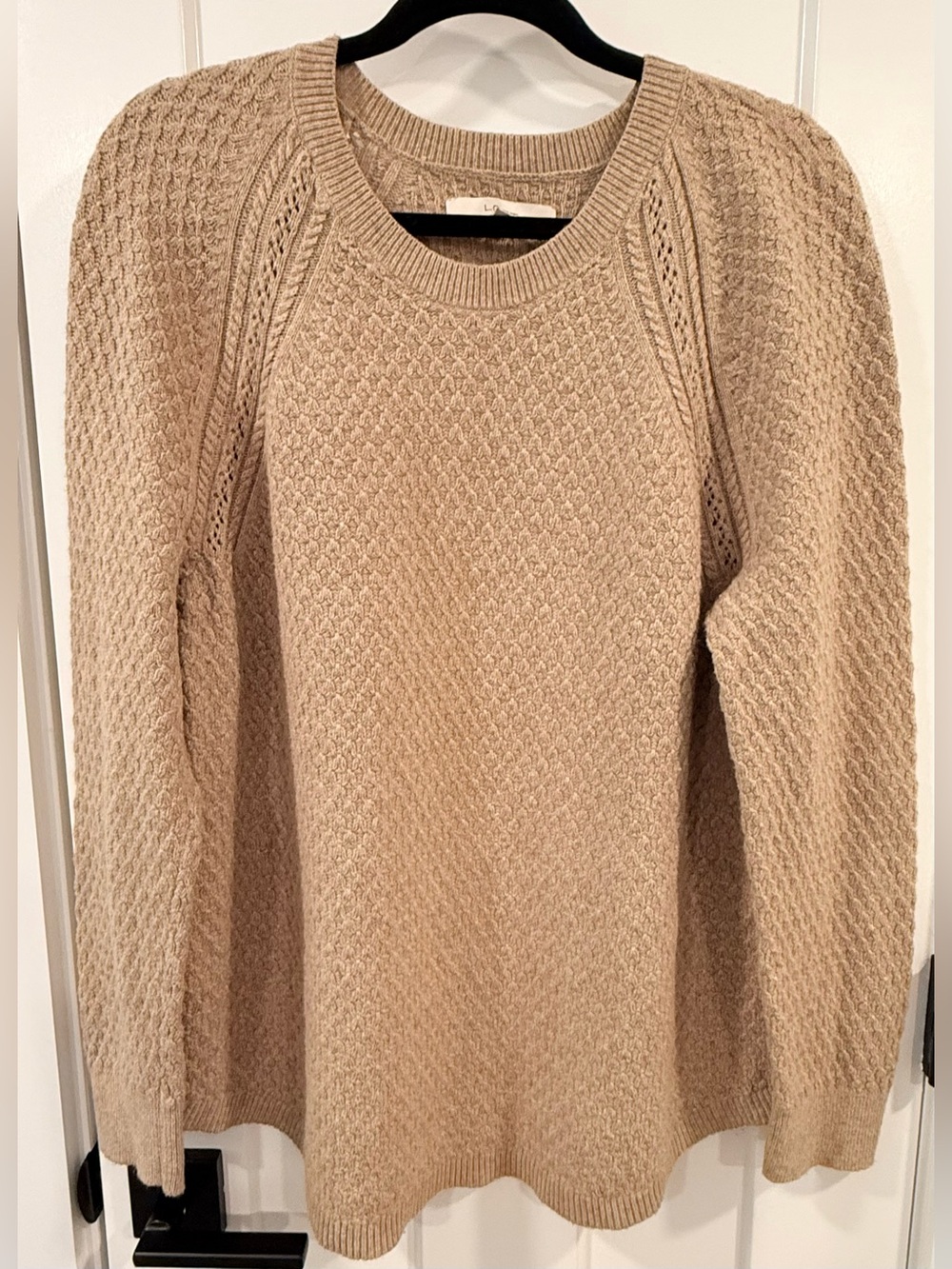 LOFT Taupe Cable Crewneck Sweater
